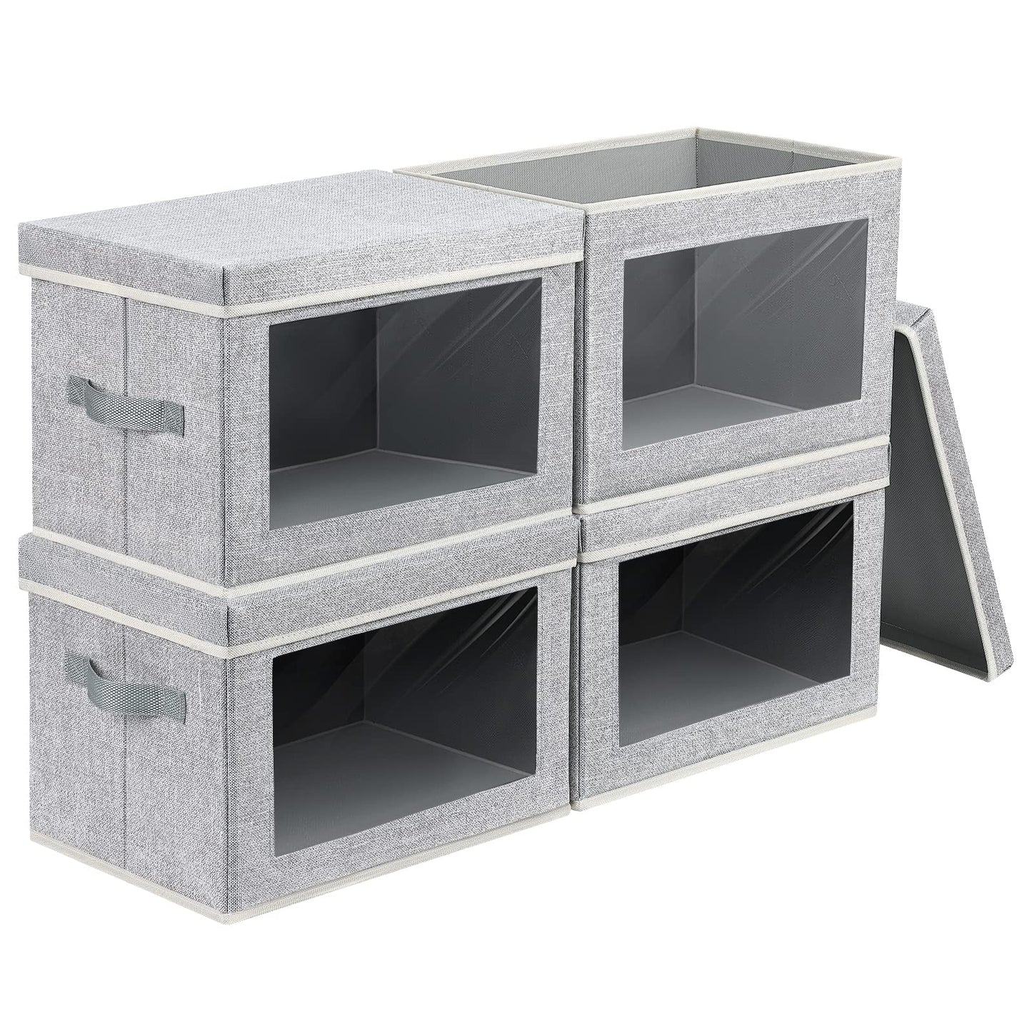 Homsorout Storage Bins with Lids - Fabric Storage Boxe with Window, Collapsible Closet Organizers with Handles, 3 Pack Decorative Bin, Home Cubes Baskets for Clothes, Hat, Books, Dark Grey