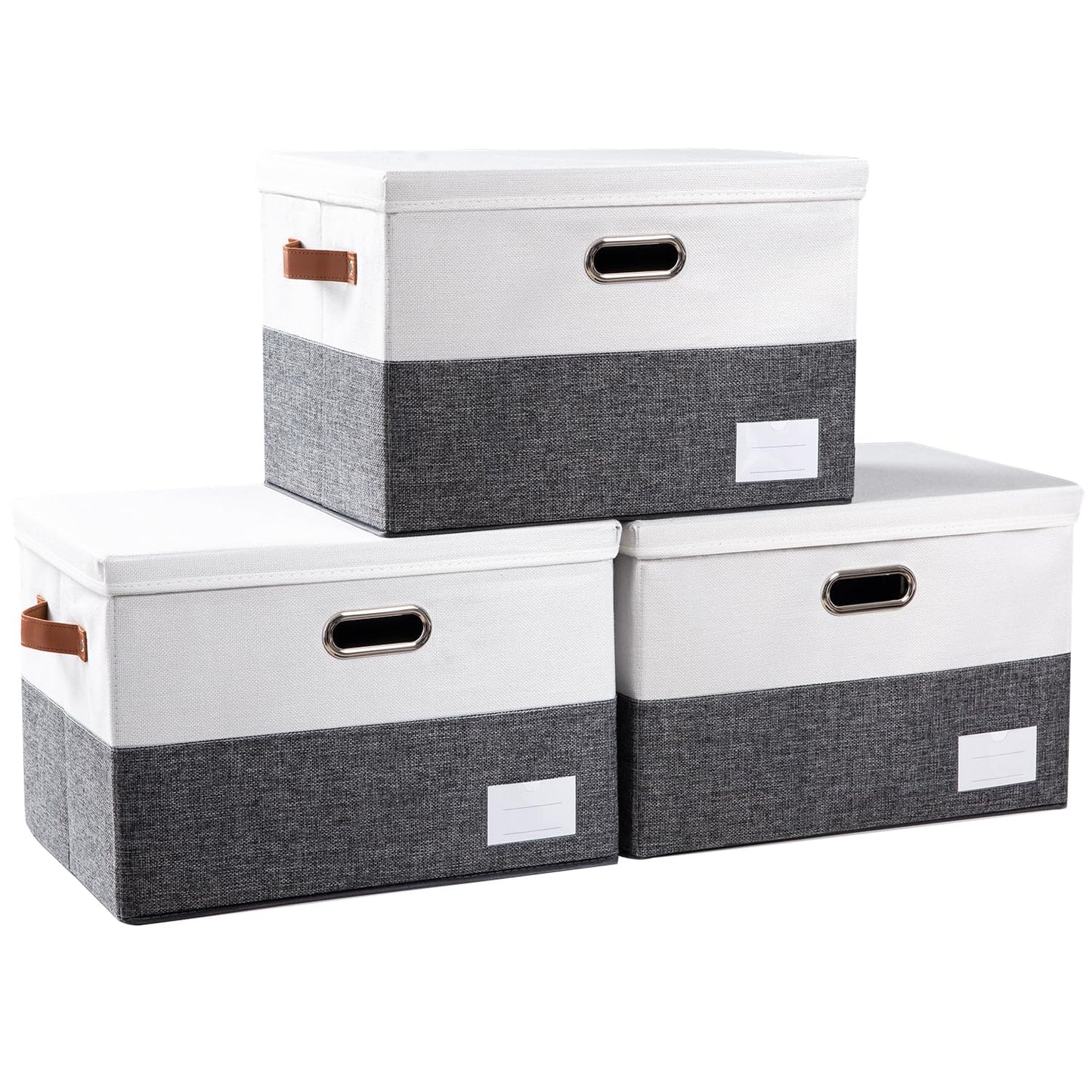 PRANDOM Large Collapsible Storage Bins with Lids [3-Pack] Jute Fabric Foldable Storage Boxes Organizer Containers Baskets Cube with Cover for Home Bedroom Closet Office Nursery (17.7x11.8x11.8)
