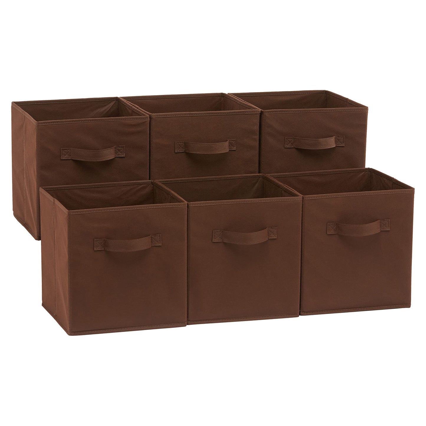 Amazon Basics Collapsible Fabric Storage Cubes Organizer with Handles, Sturdy Storage Bins for Organization, 10.5" x 10.5" x 11", Beige, 6-Pack