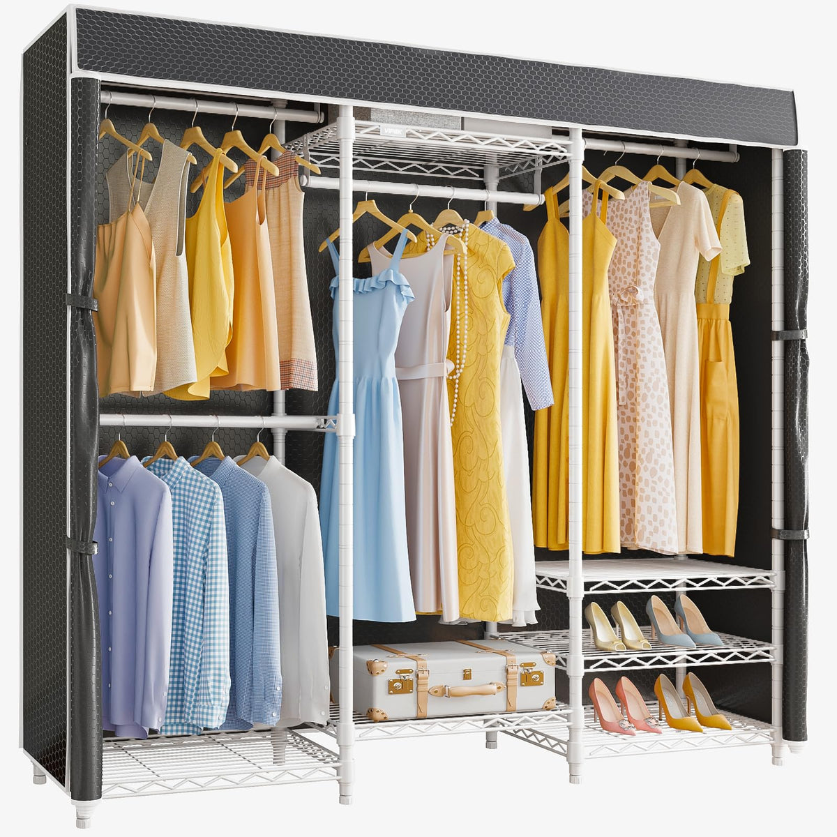 VIPEK V5C Heavy Duty Covered Clothes Rack Portable Closet Rack, Black Metal Clothing Rack with Black Upgarded Polyester Cover, Adjustable Custom Freestanding Closet Wardrobe, Max Load 800LBS