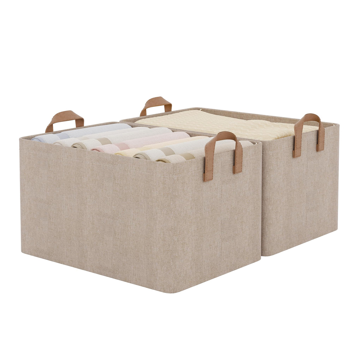 StorageWorks Fabric Storage Bins, Khaki and Beige Stripes, 2-Pack