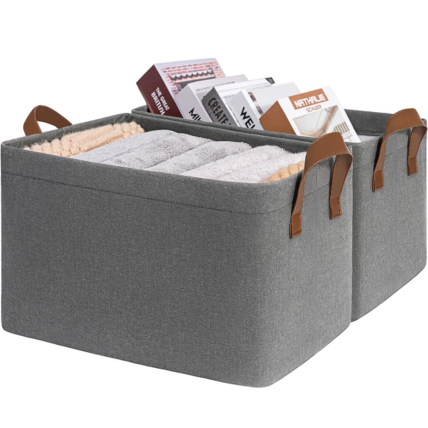 CHICVITA 30L Large Fabric Closet Bins for Shelves, 2Pack, Beige