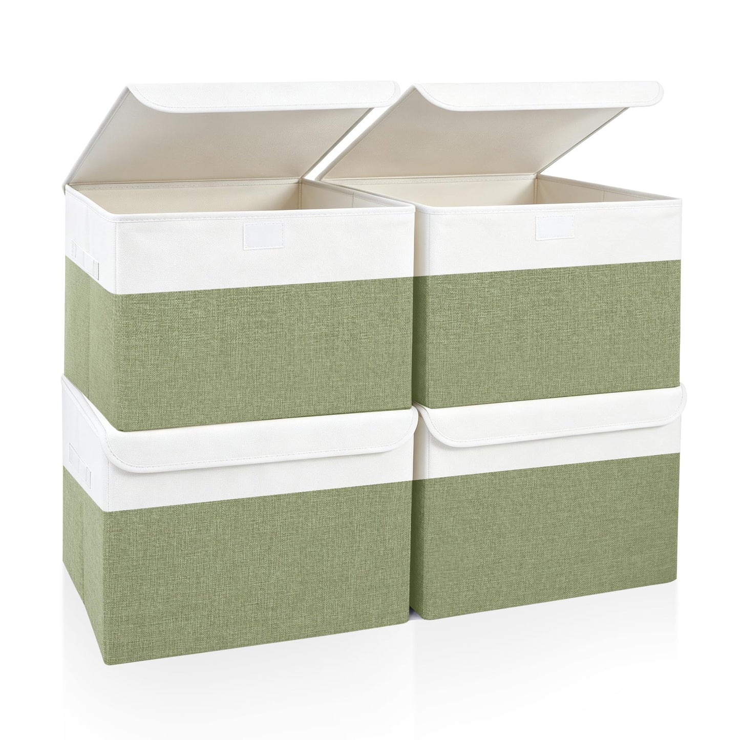 Bagnizer Large 22 Quart Linen Fabric Foldable Storage Bin Cube Organizer Basket with Flip-Top Lid & Handles, Clothes Blanket Box for Home, Office, Closet, Black, 4 Pack 14.6 x 9.5 x 9.5”