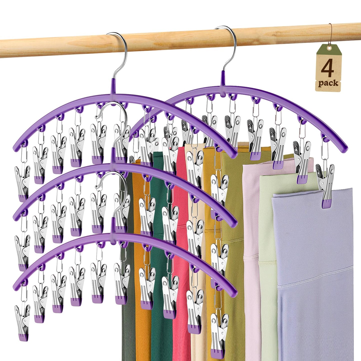 Volnamal Legging Organizer for Closet, Metal Yoga Pants Hanger w/Rubber Coated 2 Pack w/10 Clips Hold 20 Leggings, Hangers Space Saving Hanging Closet Organizer for Closet Organizers and Storage-Grey