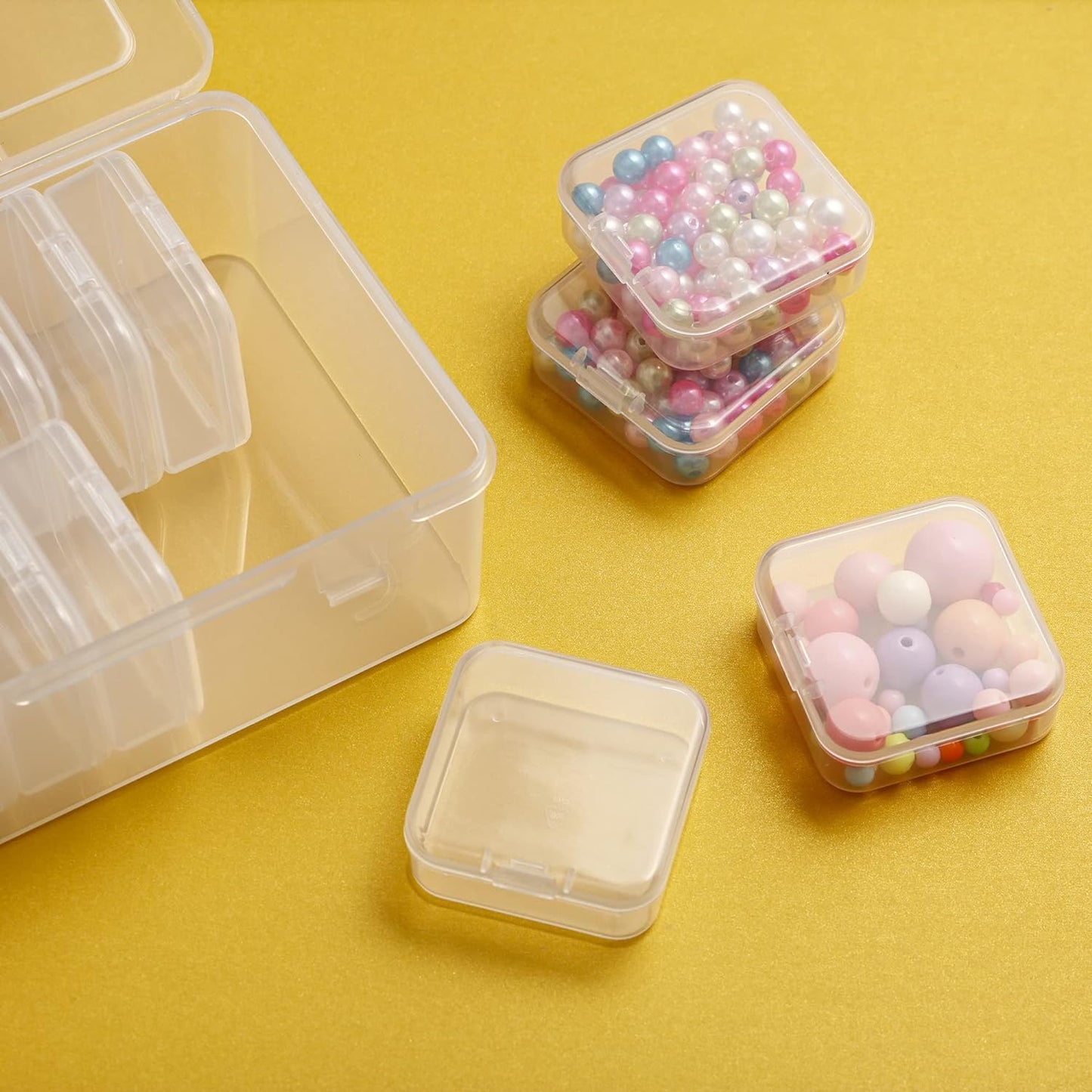 Mathtoxyz Small Bead Organizers, 14 Pieces Plastic Storage Cases Mini Clear Bead Storage Containers Transparent Boxes with Hinged Lid and Rectangle Clear Craft Supply Case