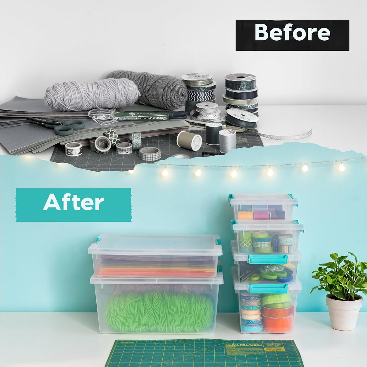 IRIS USA Storage Bins with Lids |Made in USA| 6 Qt - (4-Pack) - Clear