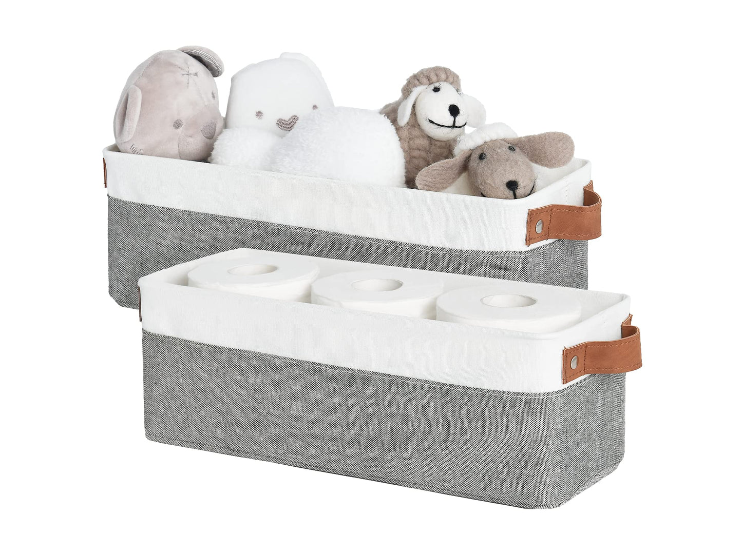 StorageWorks Fabric Narrow Storage Bins, Khaki and Beige Stripes, 2-Pack