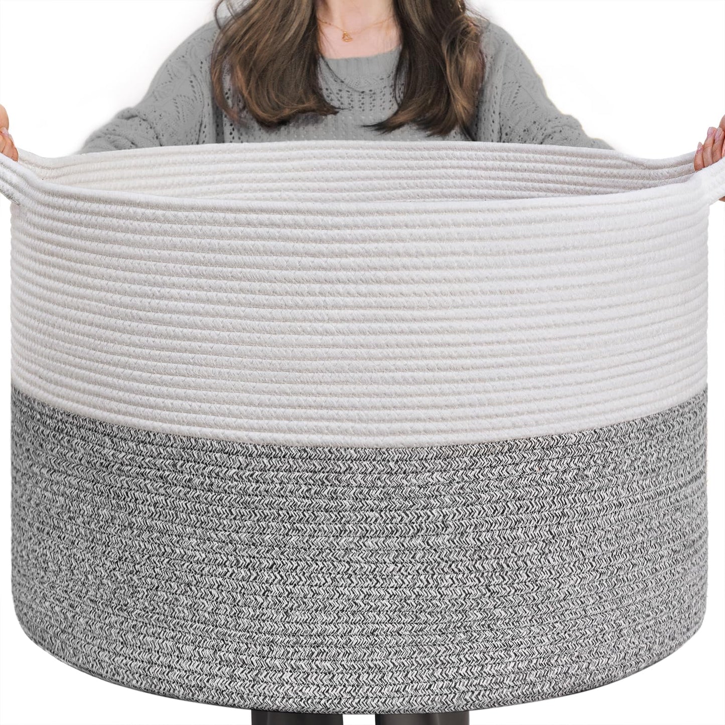 INDRESSME XXXLarge Woven Rope Blanket Basket Living Room Brown, 90L