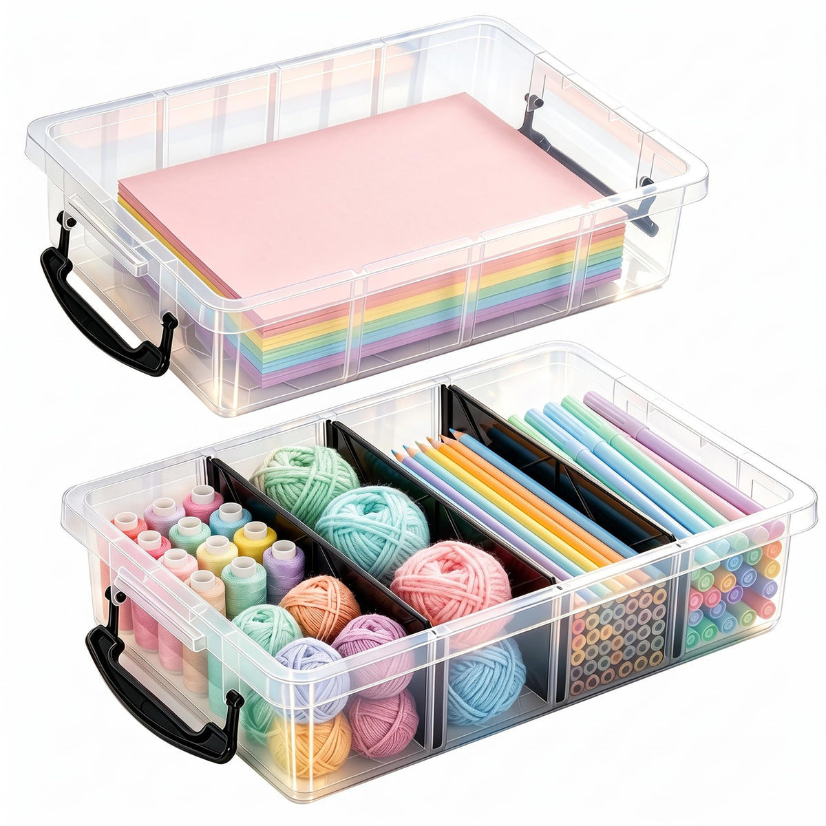 Citylife 3PC Storage Bins with Lids, Stackable Plastic Box, Paper Storage
