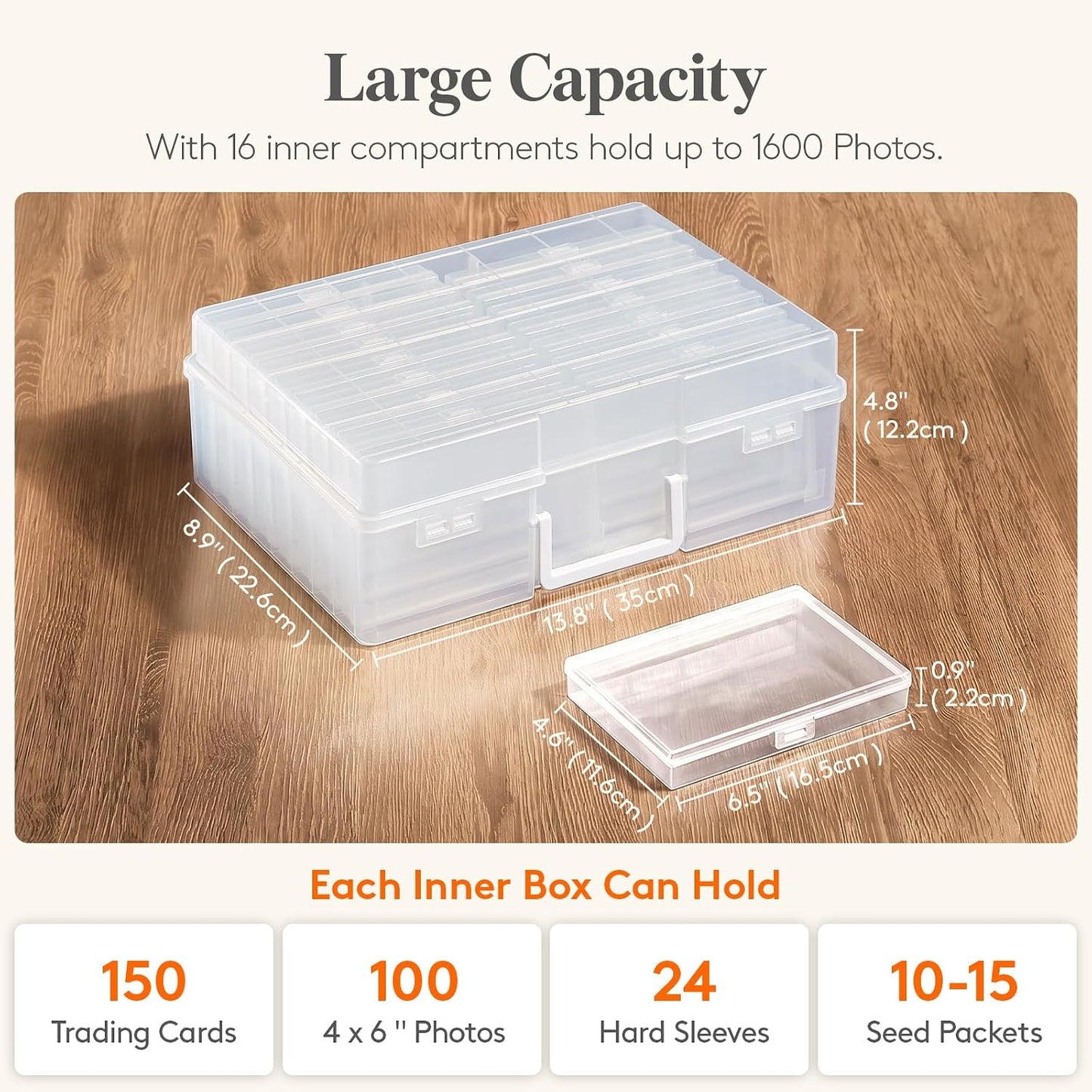 Lifewit 16 Pcs Photo Storage Box for 4"x 6" Pictures, Acid-Free, Clear