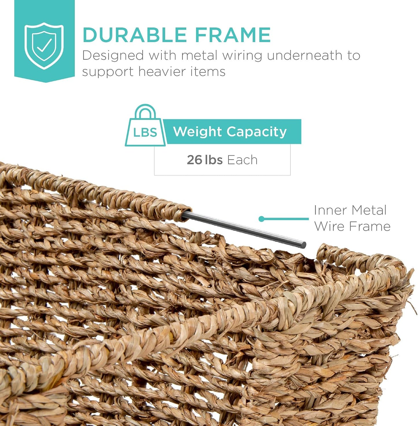 Best Choice Products Rustic Set Of 4 Multipurpose Stackable Seagrass Storage Basket, Handwoven Laundry Organizer Totes for Bedroom and Living Room, Shelves, Pantry w/Insert Handles - Natural