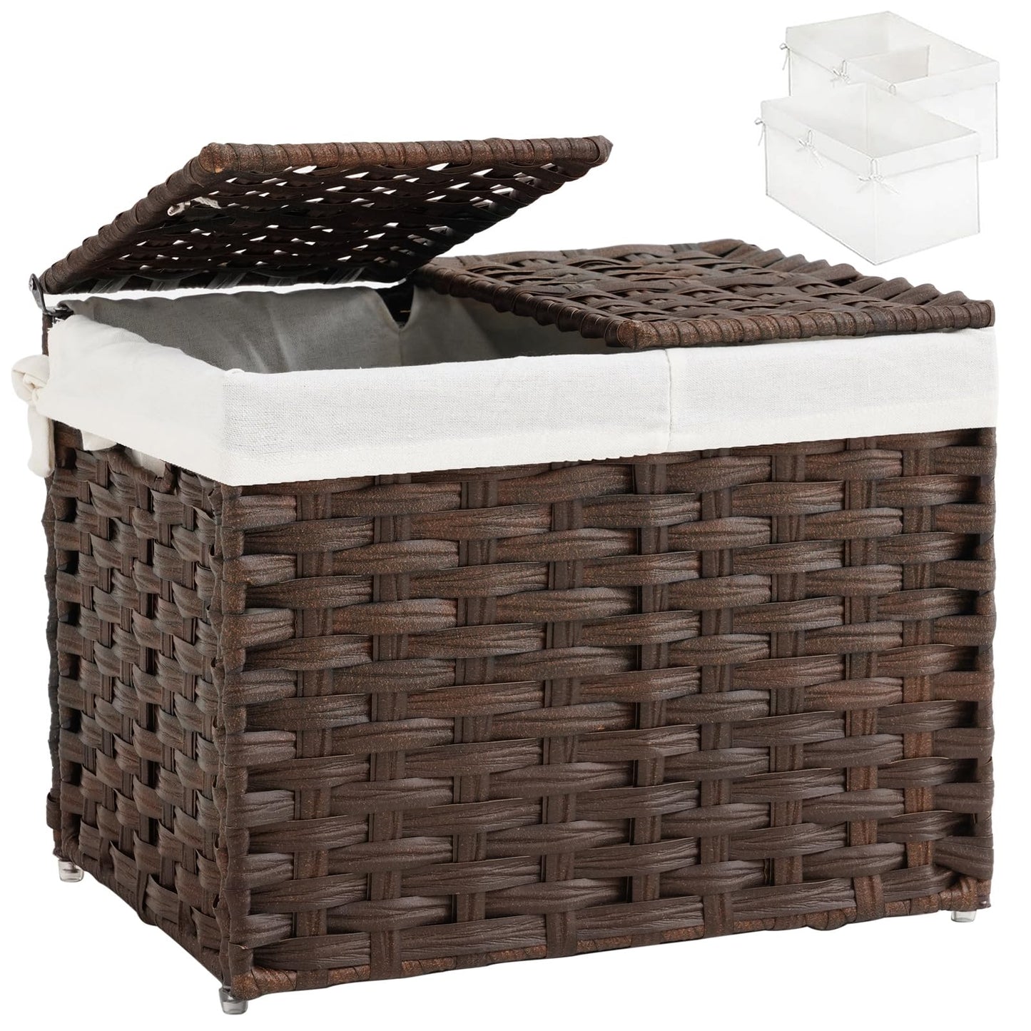 SETVSON Storage Basket with Lid, 2-Lid PE Rattan Storage Bin, Natural