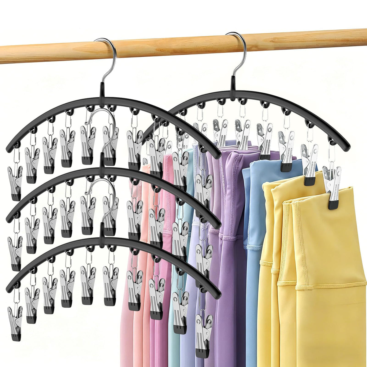 Volnamal Legging Organizer for Closet, Metal Yoga Pants Hanger w/Rubber Coated 2 Pack w/10 Clips Hold 20 Leggings, Hangers Space Saving Hanging Closet Organizer for Closet Organizers and Storage-Grey