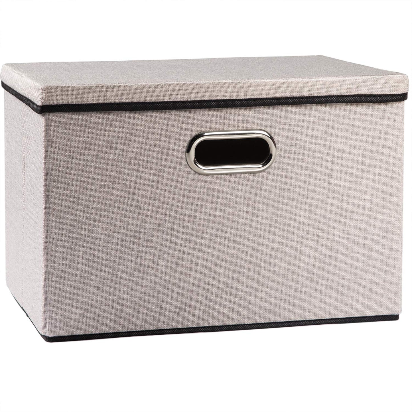 PRANDOM Large Collapsible Storage Bins with Lids [3-Pack] Jute Fabric Foldable Storage Boxes Organizer Containers Baskets Cube with Cover for Home Bedroom Closet Office Nursery (17.7x11.8x11.8)