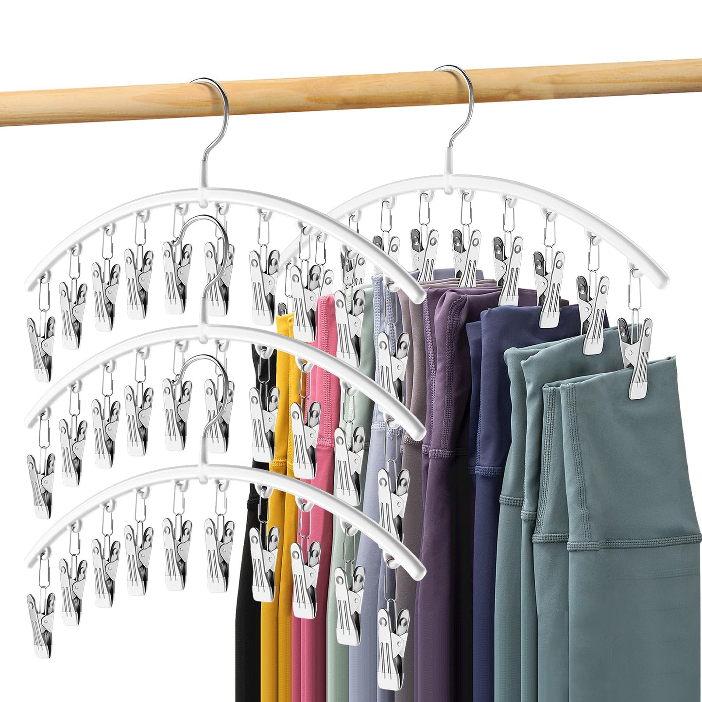 Volnamal Legging Organizer for Closet, Metal Yoga Pants Hanger w/Rubber Coated 2 Pack w/10 Clips Hold 20 Leggings, Hangers Space Saving Hanging Closet Organizer for Closet Organizers and Storage-Grey