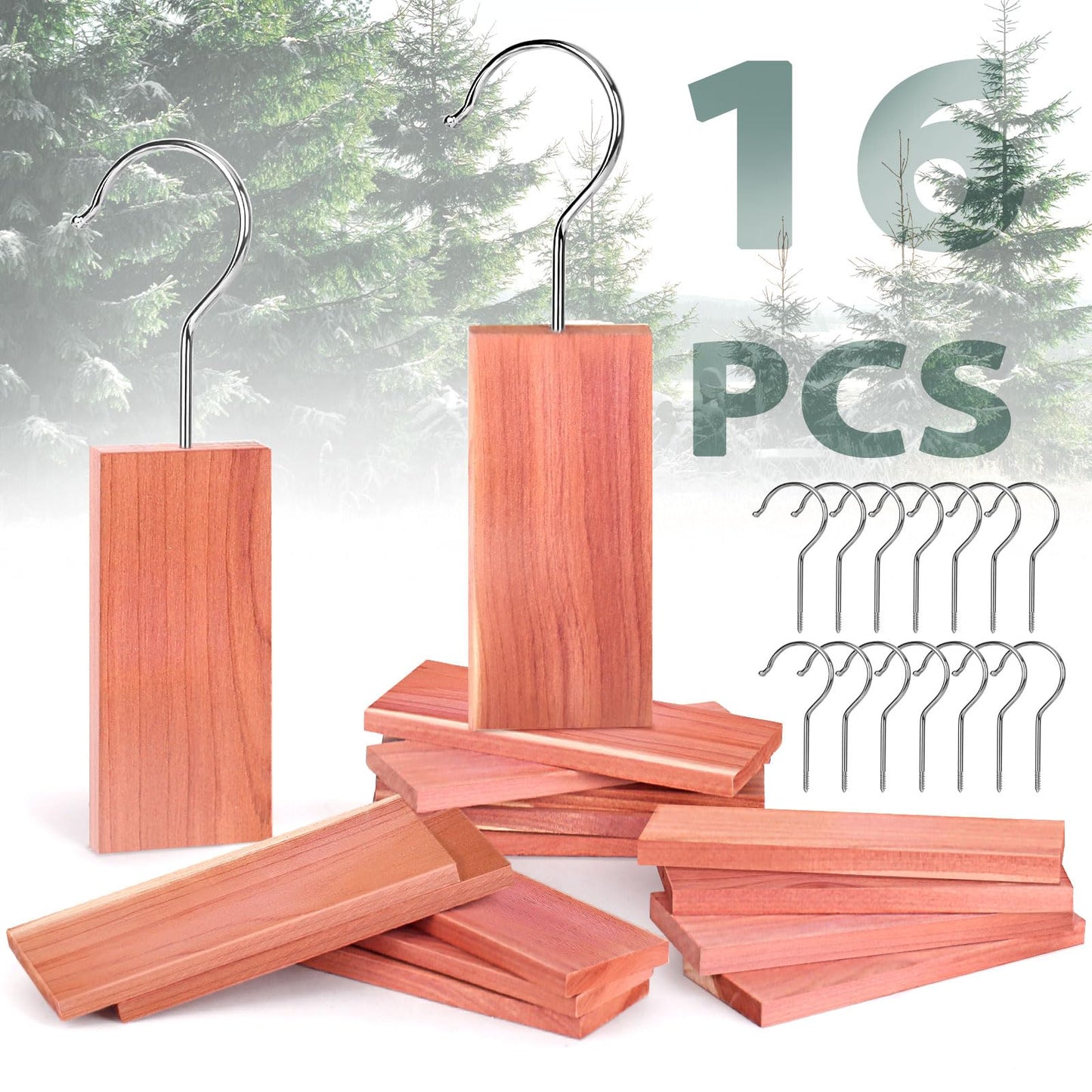 Woodever Cedar Blocks for Clothes Storage 56 Pcs, 100% Aromatic Planks with Metal Hooks, Cedar Wood Chips and Balls for Closets and Drawers, Fresh Scented Sachets