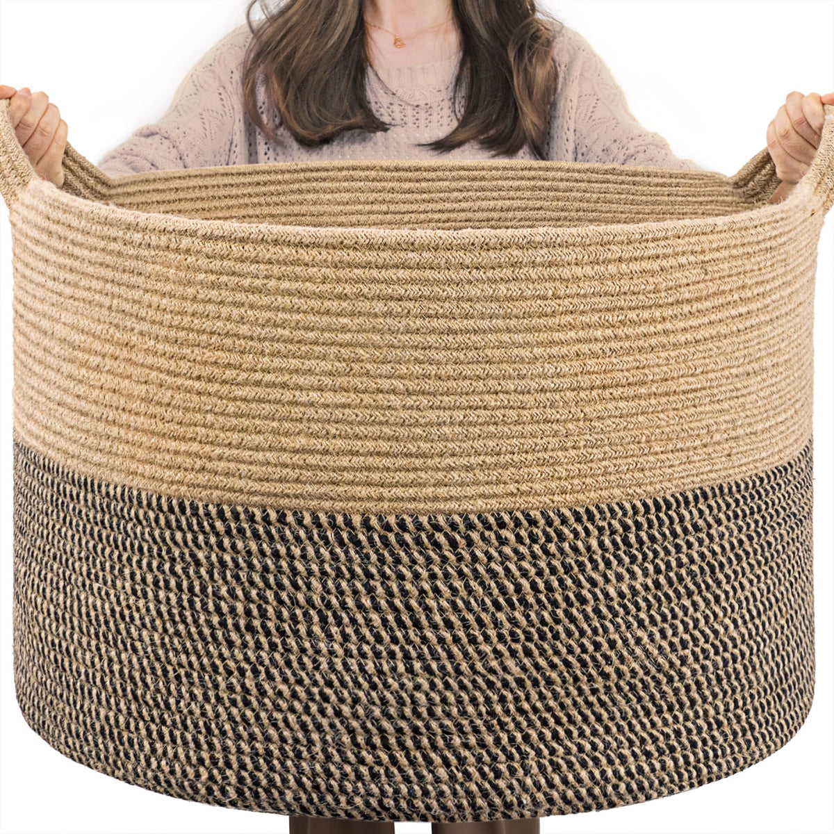 INDRESSME XXXLarge Woven Rope Blanket Basket Living Room Brown, 90L