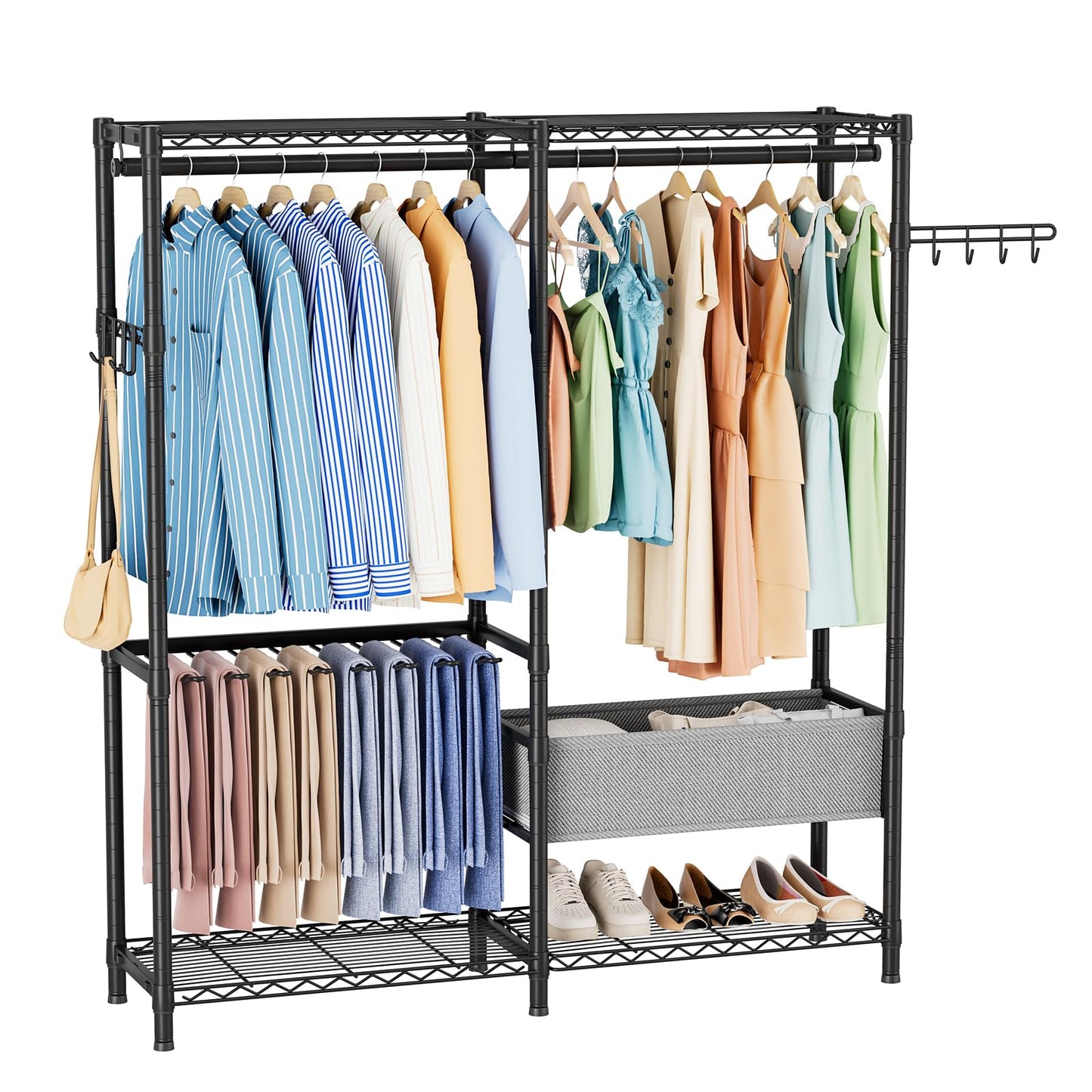 Golpart Heavy Duty Clothes Rack Metal Wardrobe with Adjustable Wire Shelves