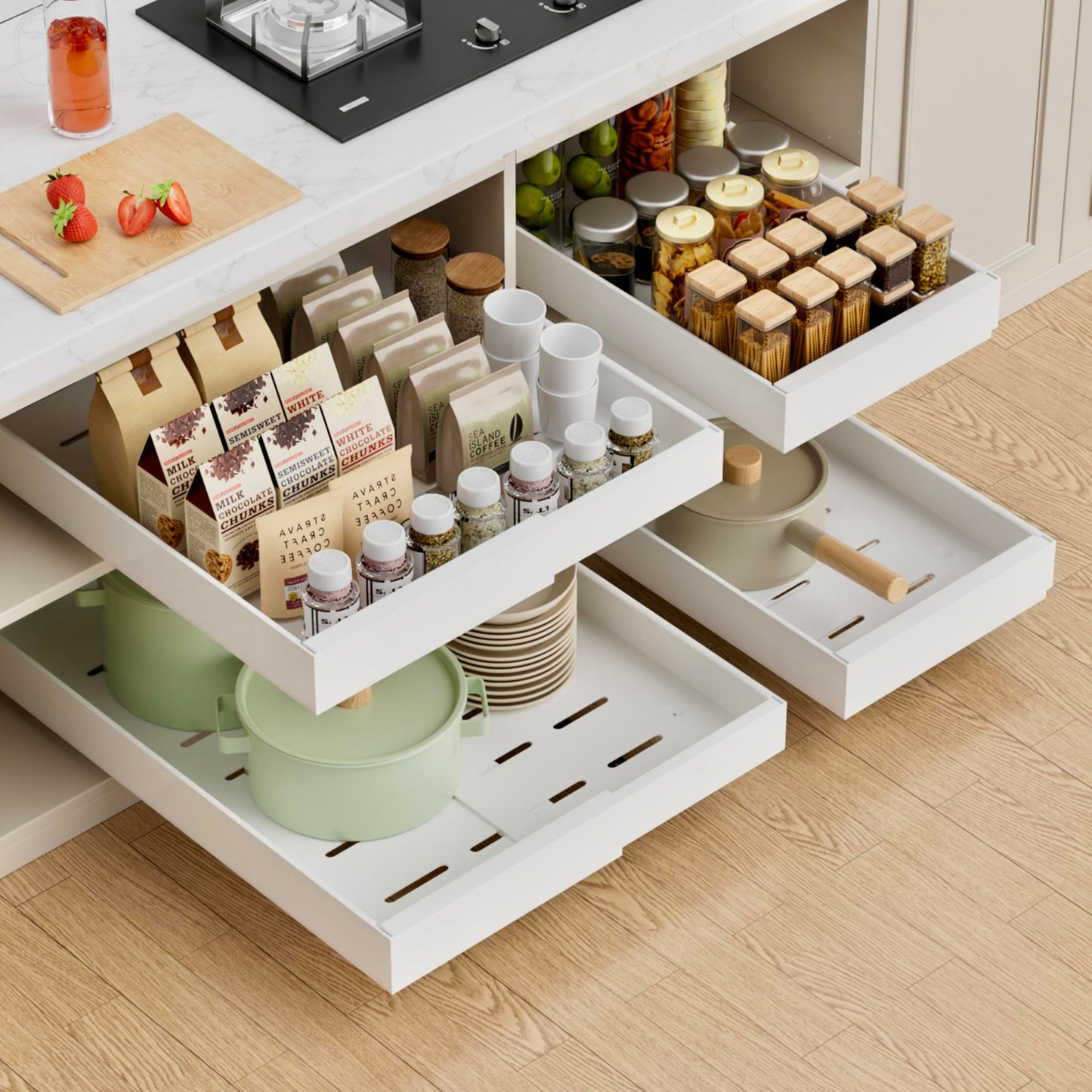 PAKETA 4 Pack Expandable Pull Out Cabinet Organizer,21" Deep