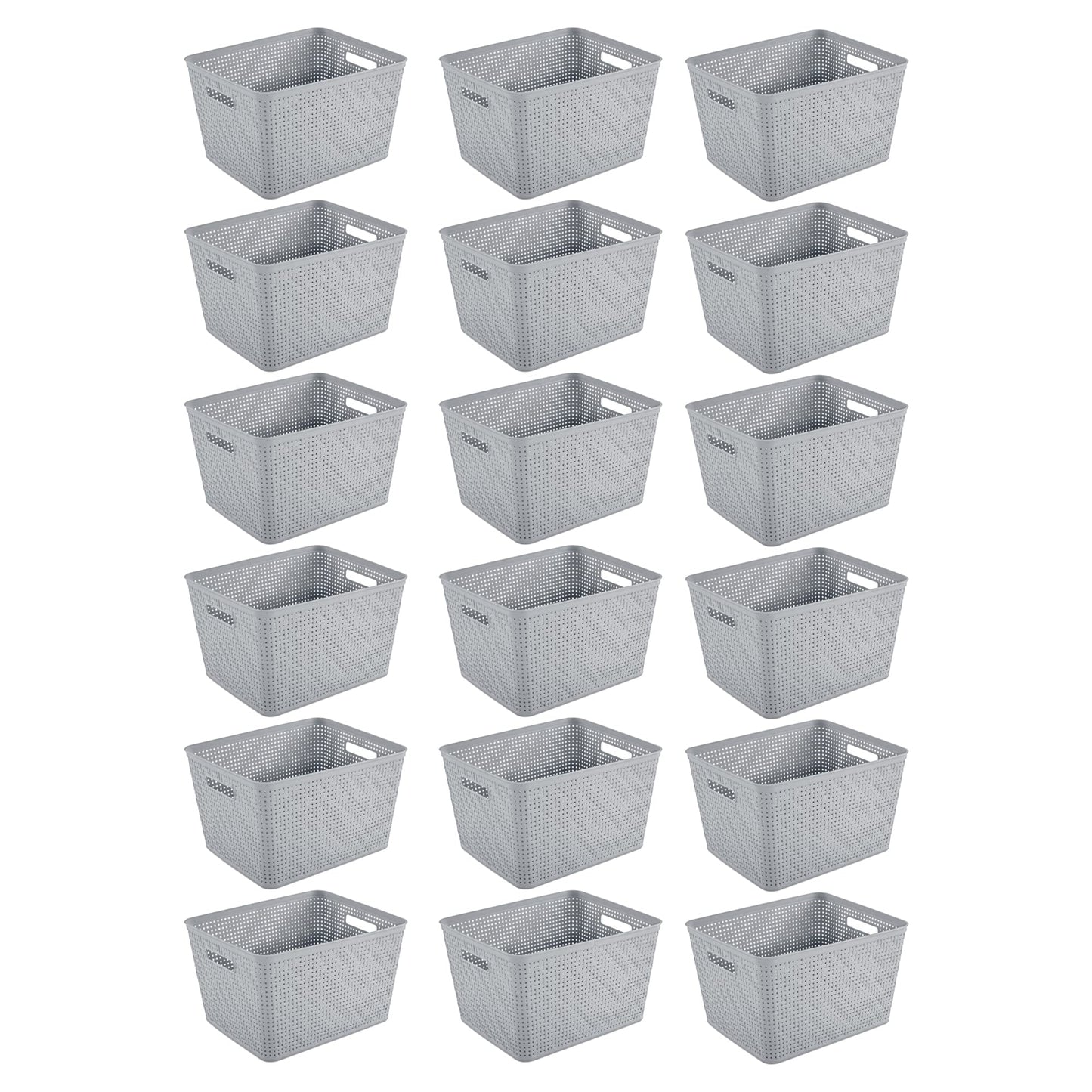 Sterilite Tall Basket, Woven Plastic Storage Organizer Bin, Cement, 6-Pack