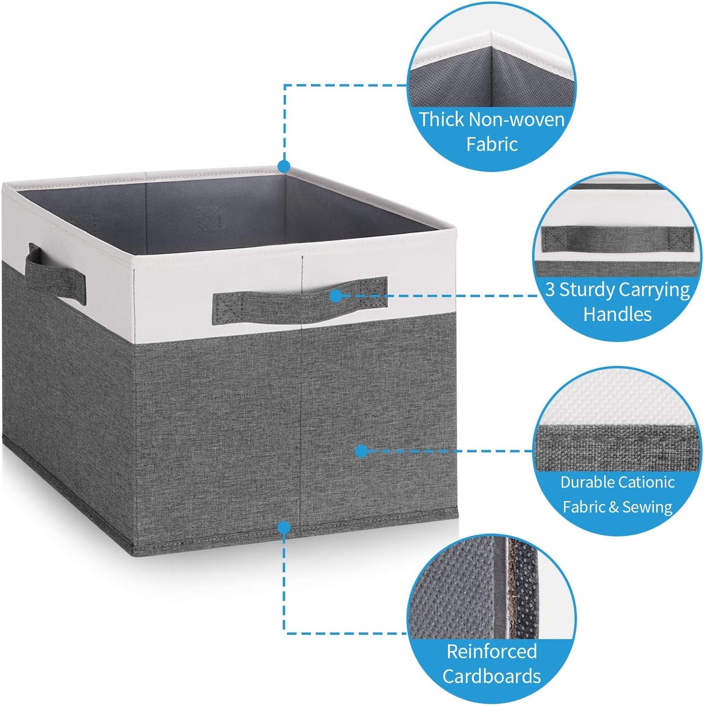 GhvyenntteS Large Fabric Storage Bins with 3 Handles, 15x11x9.6 Inch Storage Baskets for Shelves, Foldable Closet Storage Bins for Shelves, Closet Organizers and Storage Boxes 3 Pack