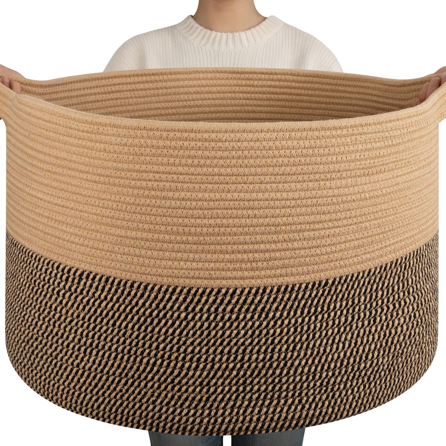 OIAHOMY 90L XXXLarge Blanket Basket Living Room Laundry Basket Brown