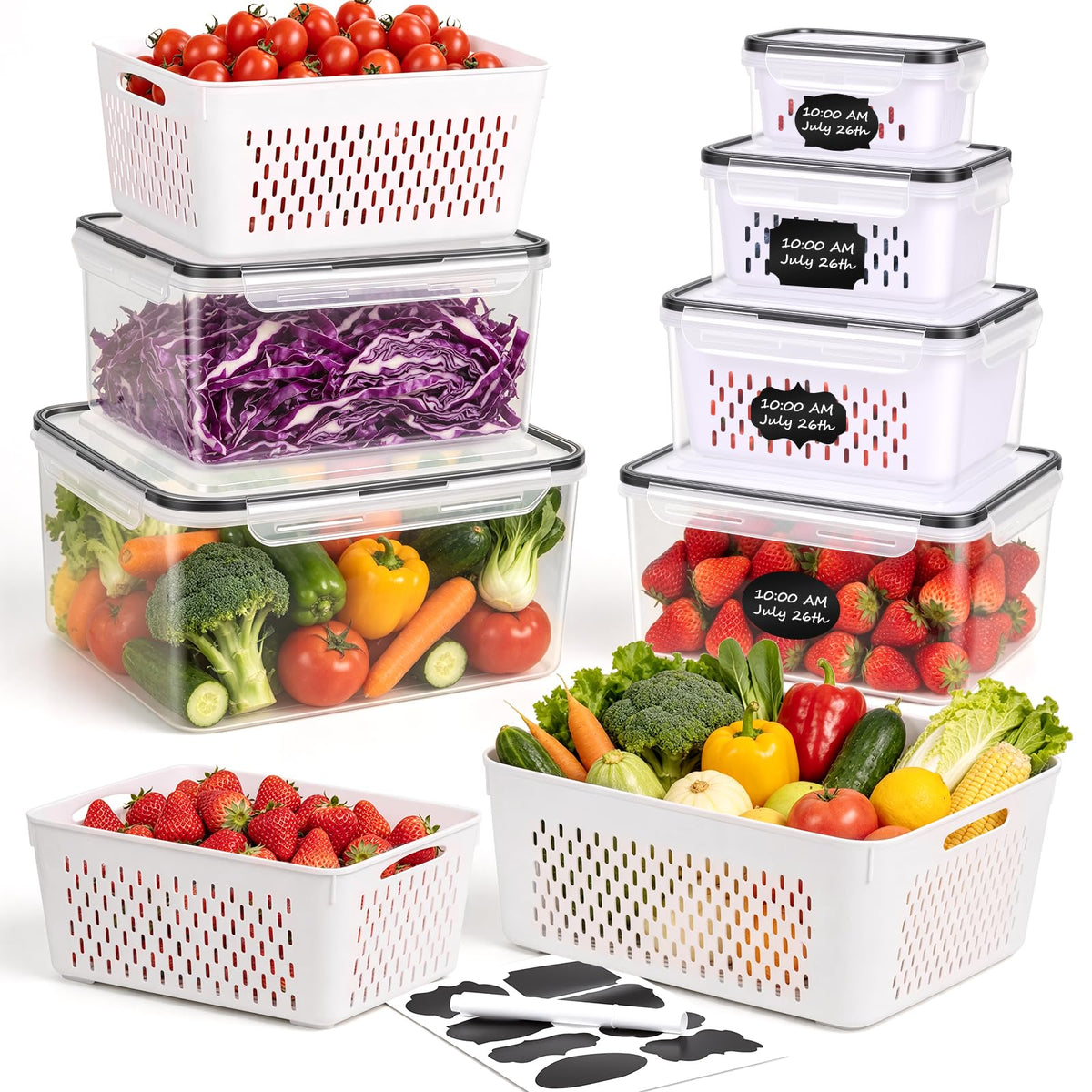 5 PCS Large Fruit storage Containers for Fridge ,Food Storage Containers