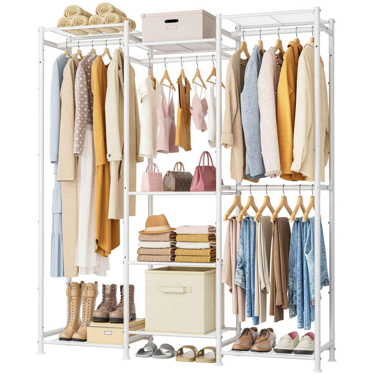 HOMIDEC Wardrobe Closet, 4 Hanging Spaces Portable Clothes Rack