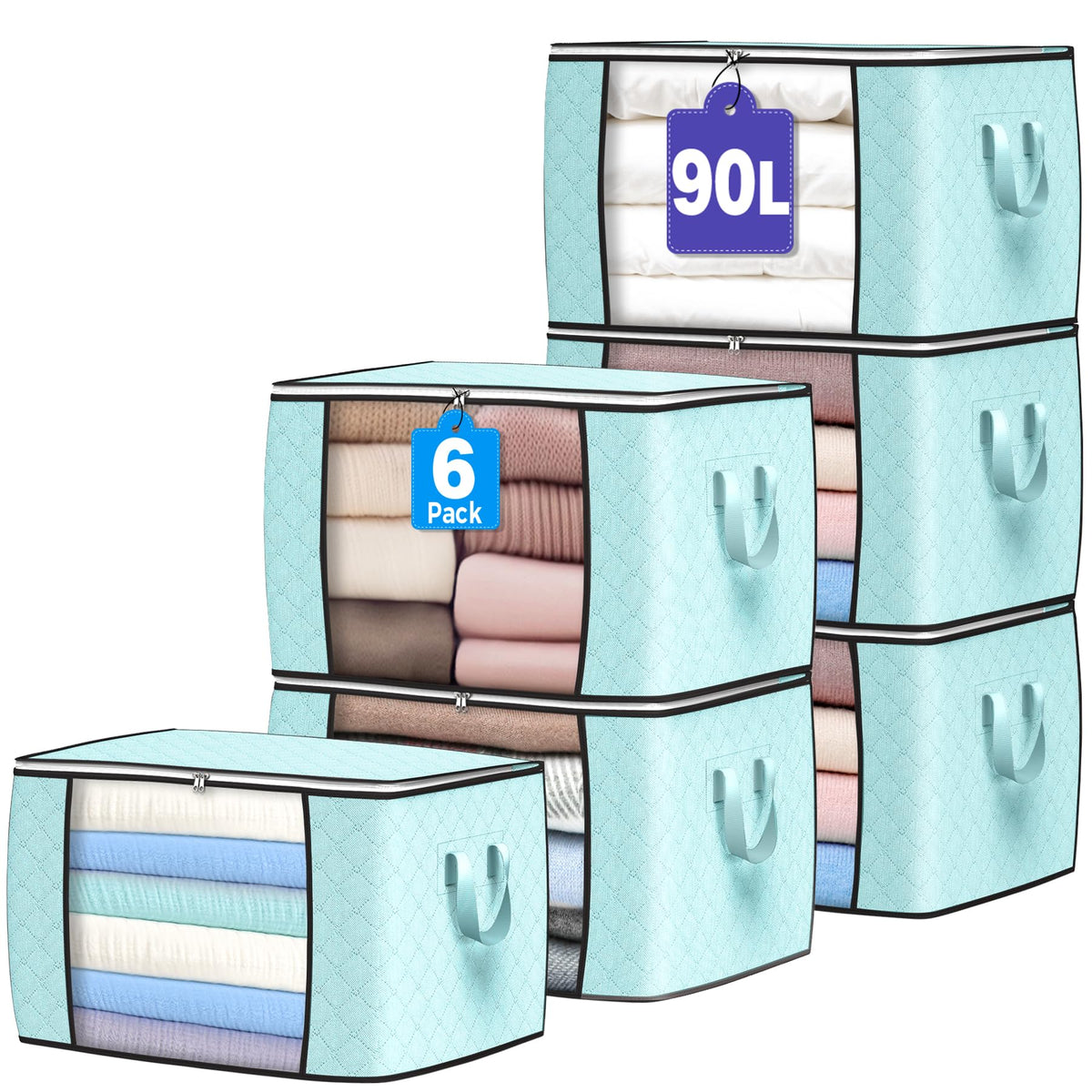 90L Large Storage Bags, 6 Pack Clothes Storage Bins Closet Organizers