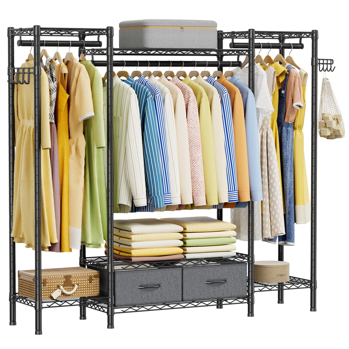Golpart Heavy Duty Clothes Rack Metal Wardrobe with Adjustable Wire Shelves
