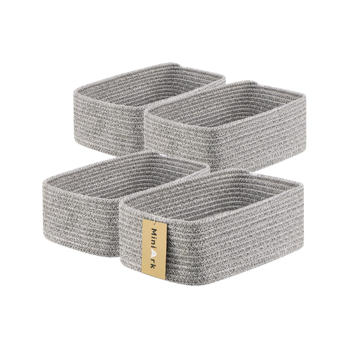 MiniArk Small Storage Baskets for Organizing | Closet Organizer Bins | Shelf Toy Basket | Woven Rope Baskets | Cube Decorative Box | Shallow Basket | L11.5xW7.5xH4.7| Brown