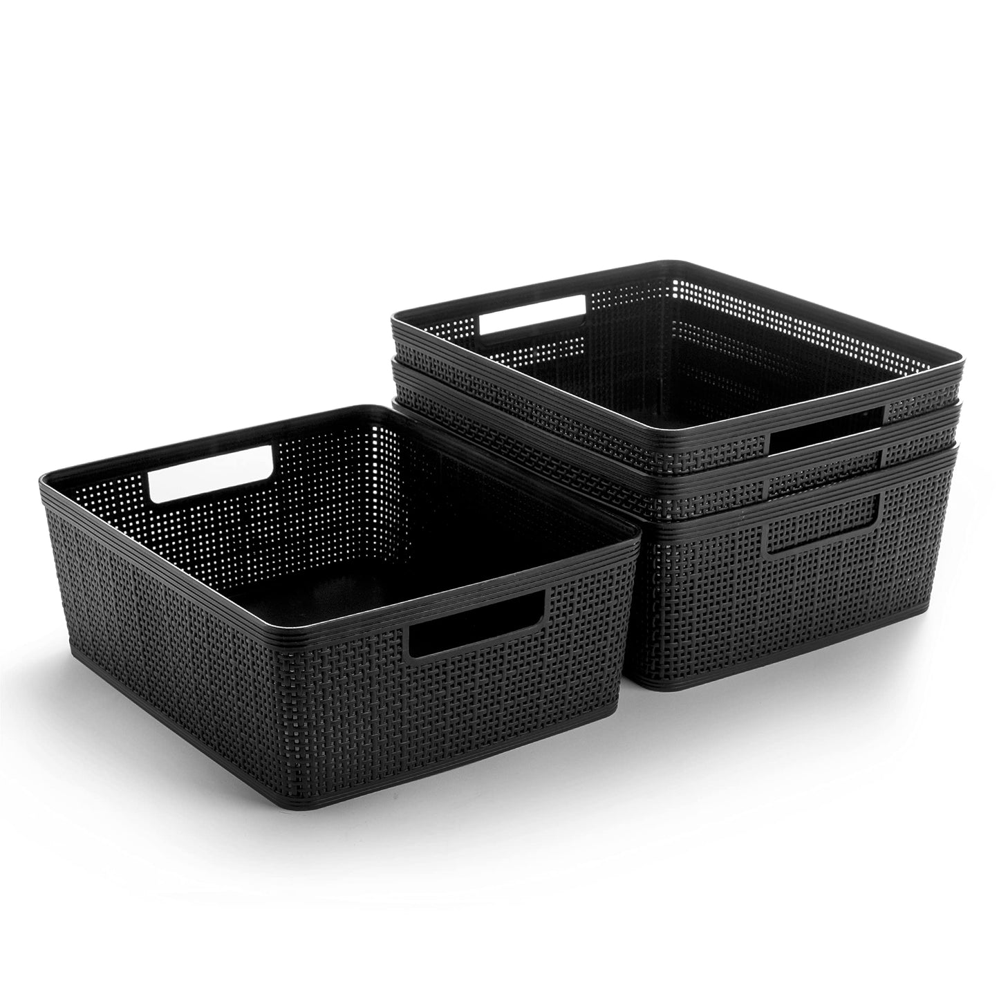 BINO Woven Plastic Basket | Large (Natural), 3-Pack | THE JUTE COLLECTION | Home Organization, Space-Saving Storage, Stylish Design | Plastic Storage Basket