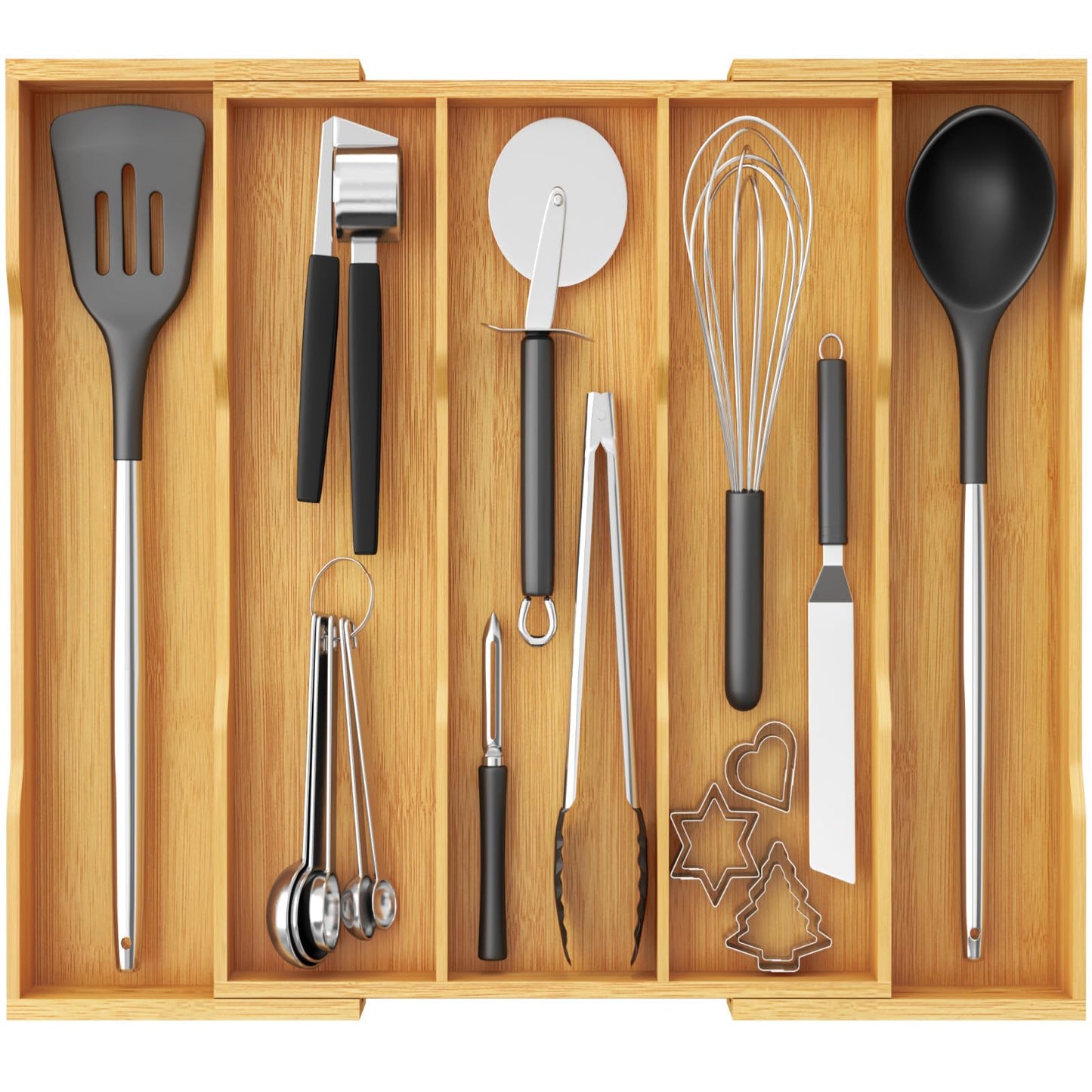 Lifewit Bamboo Utensil Organizer for Kitchen Drawer, Cooking Utensil Tray