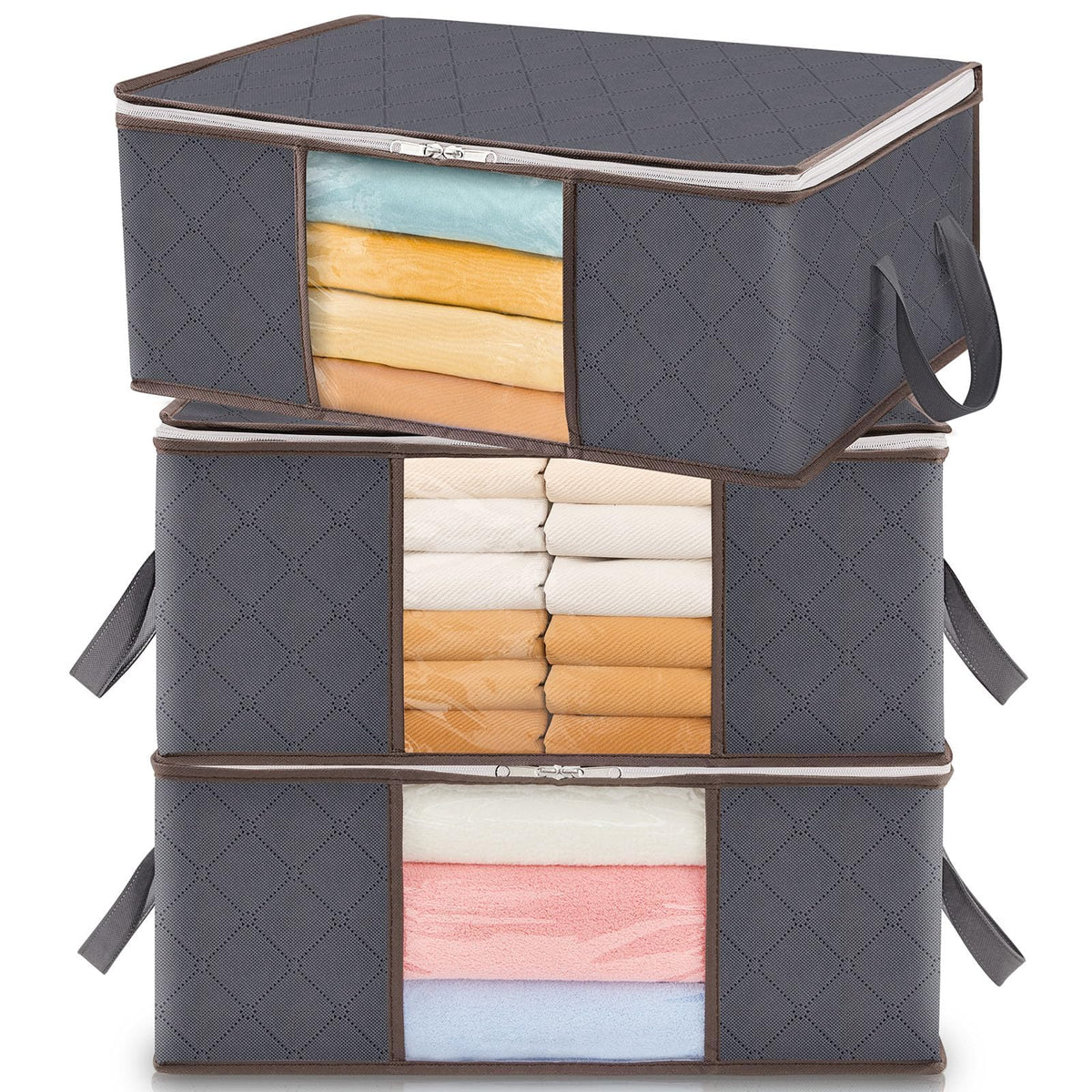 Lifewit 6 Pack Clothes Storage Bins with Lids, Foldable Blanket Storage Bags with Zippers, Clear Window and Reinforced Handles, Closet and Organization for Clothing, Sweater, Comforter, Bedding