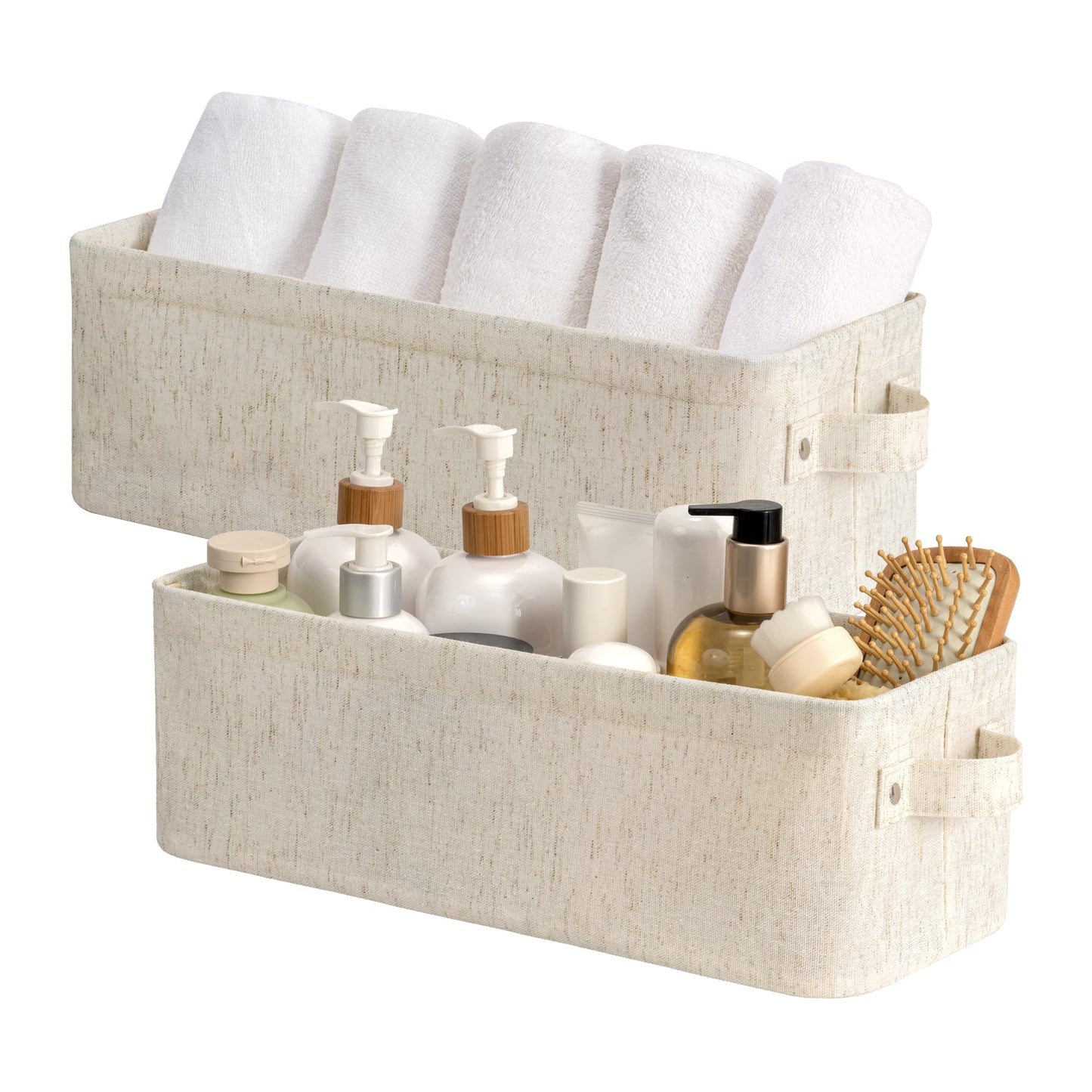 StorageWorks Fabric Narrow Storage Bins, Khaki and Beige Stripes, 2-Pack