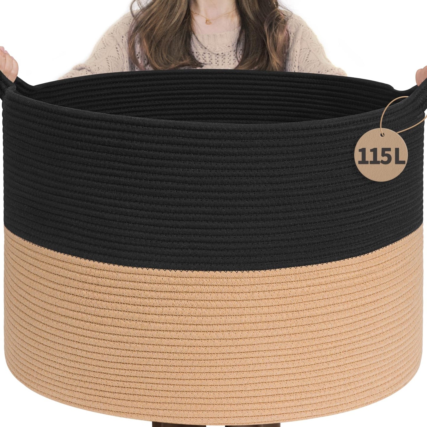 INDRESSME XXXLarge Woven Rope Blanket Basket Living Room Brown, 90L