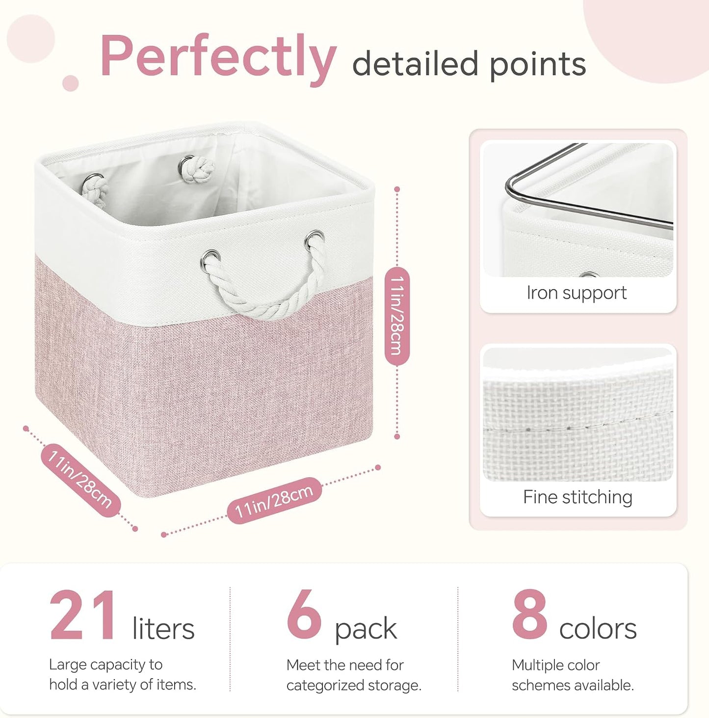 FinishingBo 11 inch Cube Storage Bin with Handles 6 Pack
