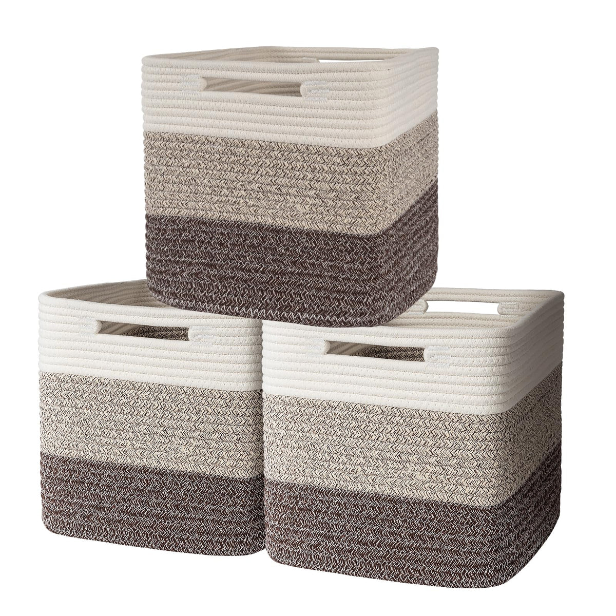 AELS Hand Woven Cotton Basket for Storage, Cube Storage Bins with Handles, Foldable Collapsible Closet Organizers and Storage, Boho Farmhouse Storage Cubes for Shelves, Beige