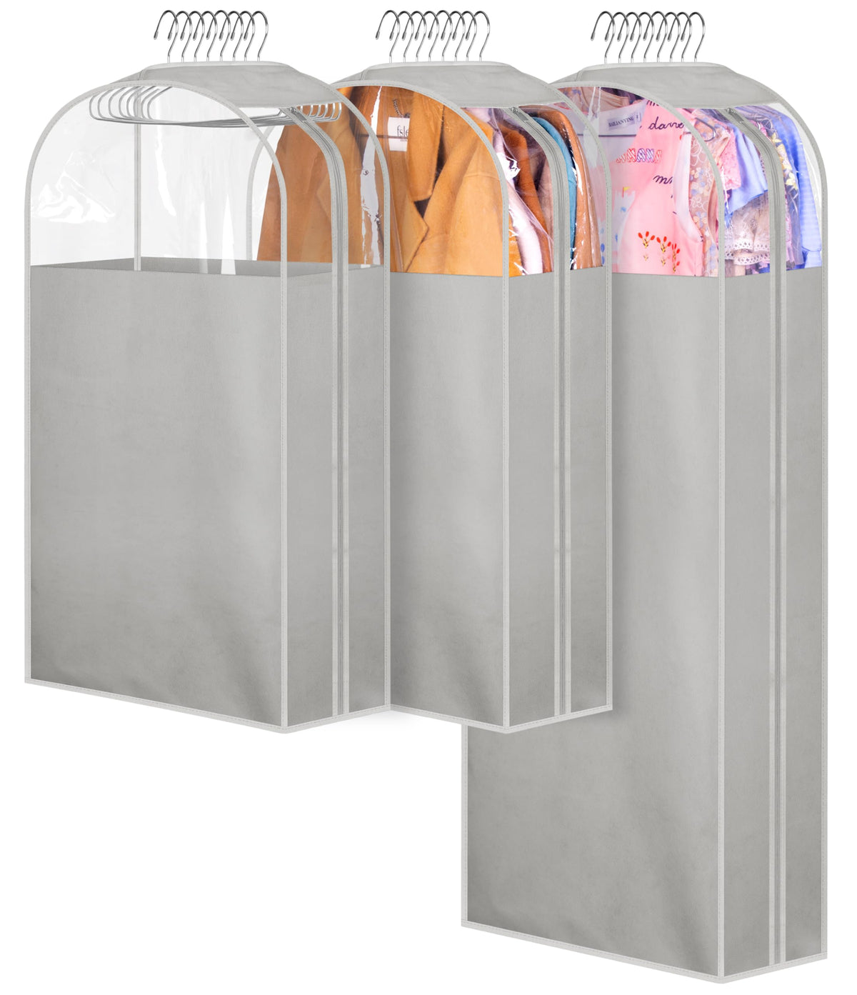 MISSLO 10" Gusseted All Clear Garment Bags for Hanging Clothes 3 Packs 40" Suit Bags for Closet Storage Hanging Clothes Storage Suit Cover for Shirts, Coats, Dresses