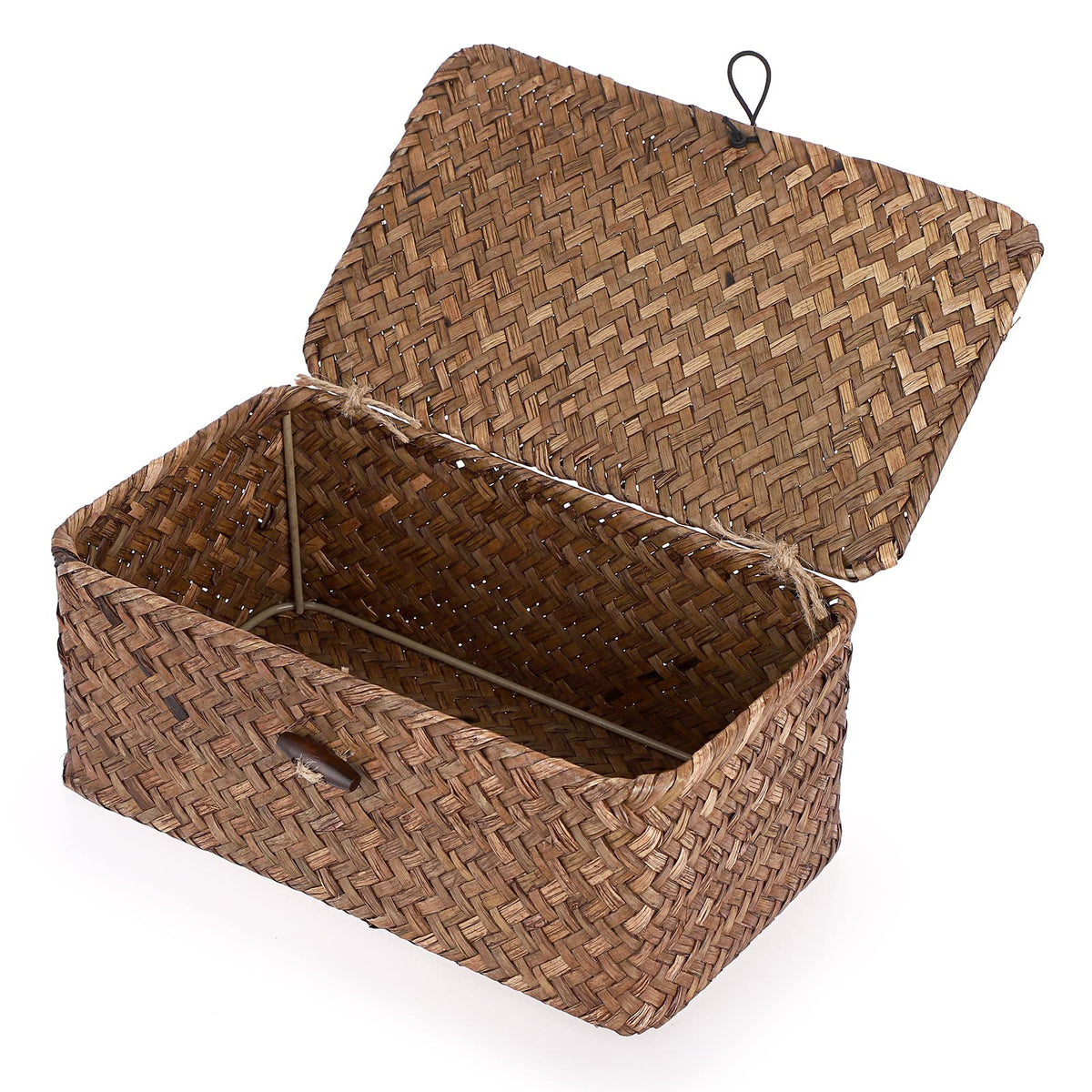 Hipiwe Wicker Shelf Baskets Bin with Lid Large Handwoven Basket Box, Coffee