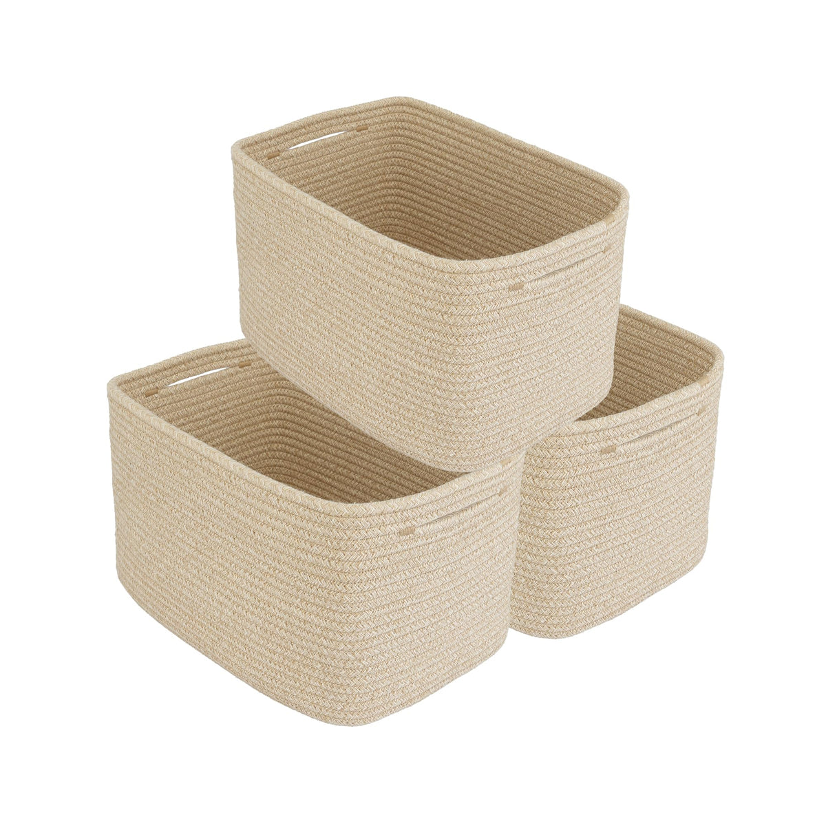 XUANGUO Woven Cotton Rope Storage Baskets 15x10x9.3" 3 Pack White and Brown