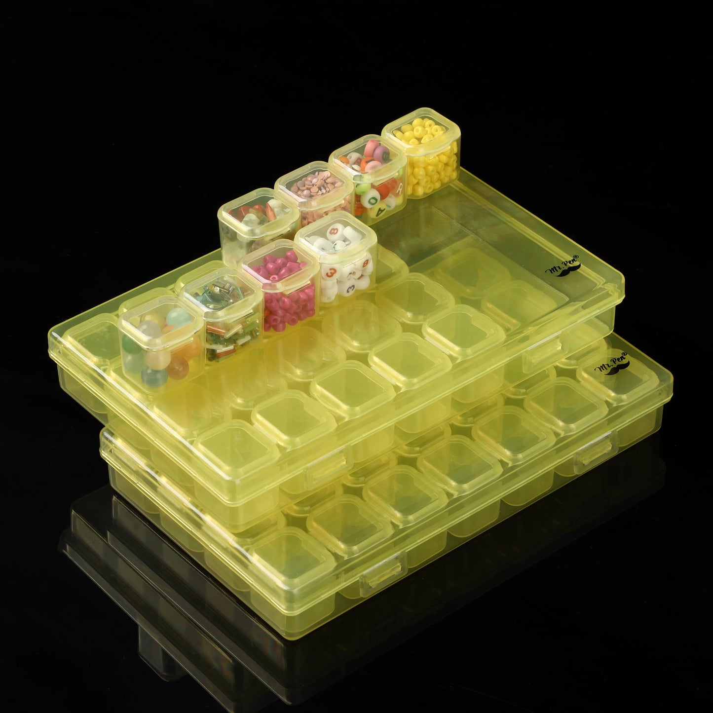 Mr. Pen- Bead Storage Containers, 28 Grids, 2 Pack, Clear White