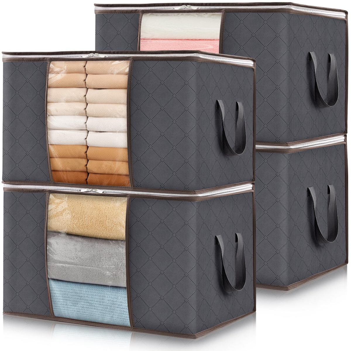 Lifewit 6 Pack Clothes Storage Bins with Lids, Foldable Blanket Storage Bags with Zippers, Clear Window and Reinforced Handles, Closet and Organization for Clothing, Sweater, Comforter, Bedding