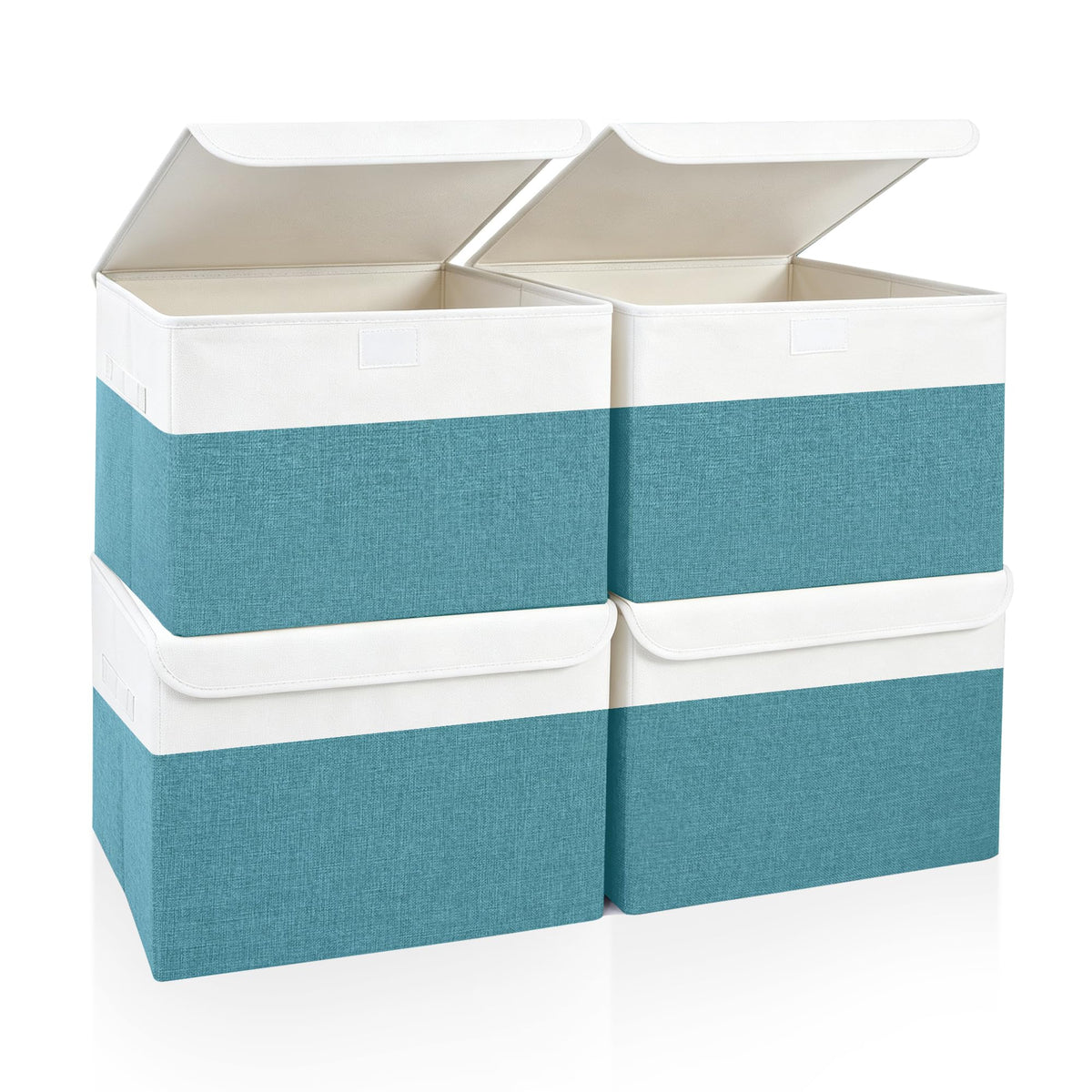 Bagnizer Large 22 Quart Linen Fabric Foldable Storage Bin Cube Organizer Basket with Flip-Top Lid & Handles, Clothes Blanket Box for Home, Office, Closet, Black, 4 Pack 14.6 x 9.5 x 9.5”