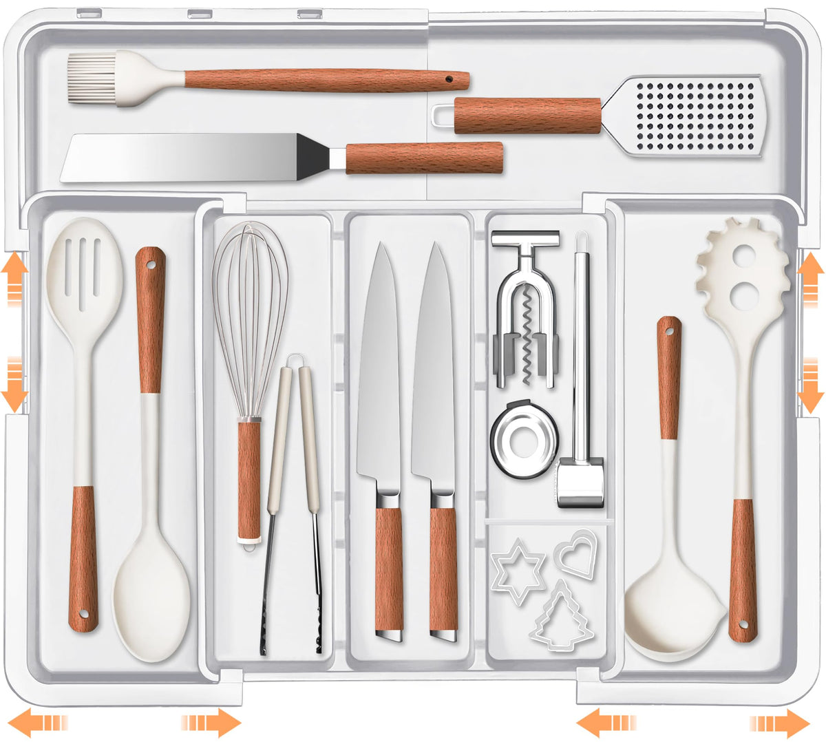 Spaclear Large Utensil Drawer Organizer Expandable Silverware Organizer for Kitchen Drawer Adjustable Cooking Utensil Holder Cutlery Flatware Tray Spatula Tools Gadgets Storage Dividers Plastic Grey