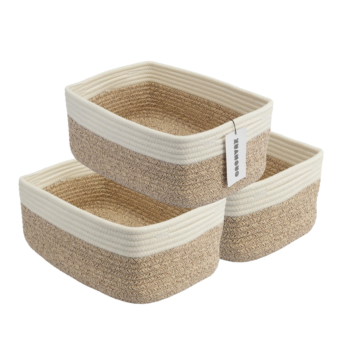 XUANGUO Small Woven Storage Baskets for Shelves, 12" x 8" x 5", Pink