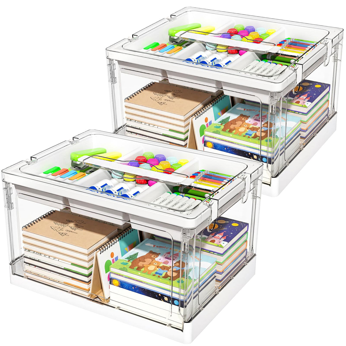 24QT 2Packs Clear Craft Organizers and Storage with Trays