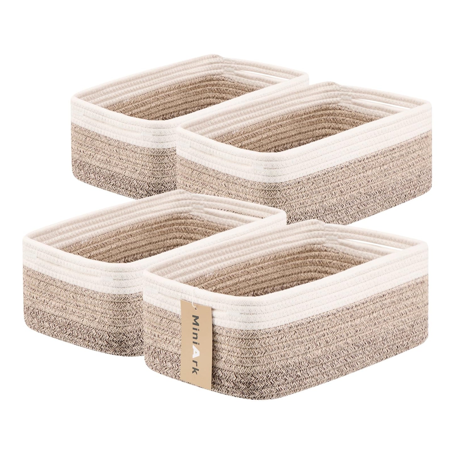 MiniArk Small Storage Baskets for Organizing | Closet Organizer Bins | Shelf Toy Basket | Woven Rope Baskets | Cube Decorative Box | Shallow Basket | L11.5xW7.5xH4.7| Brown