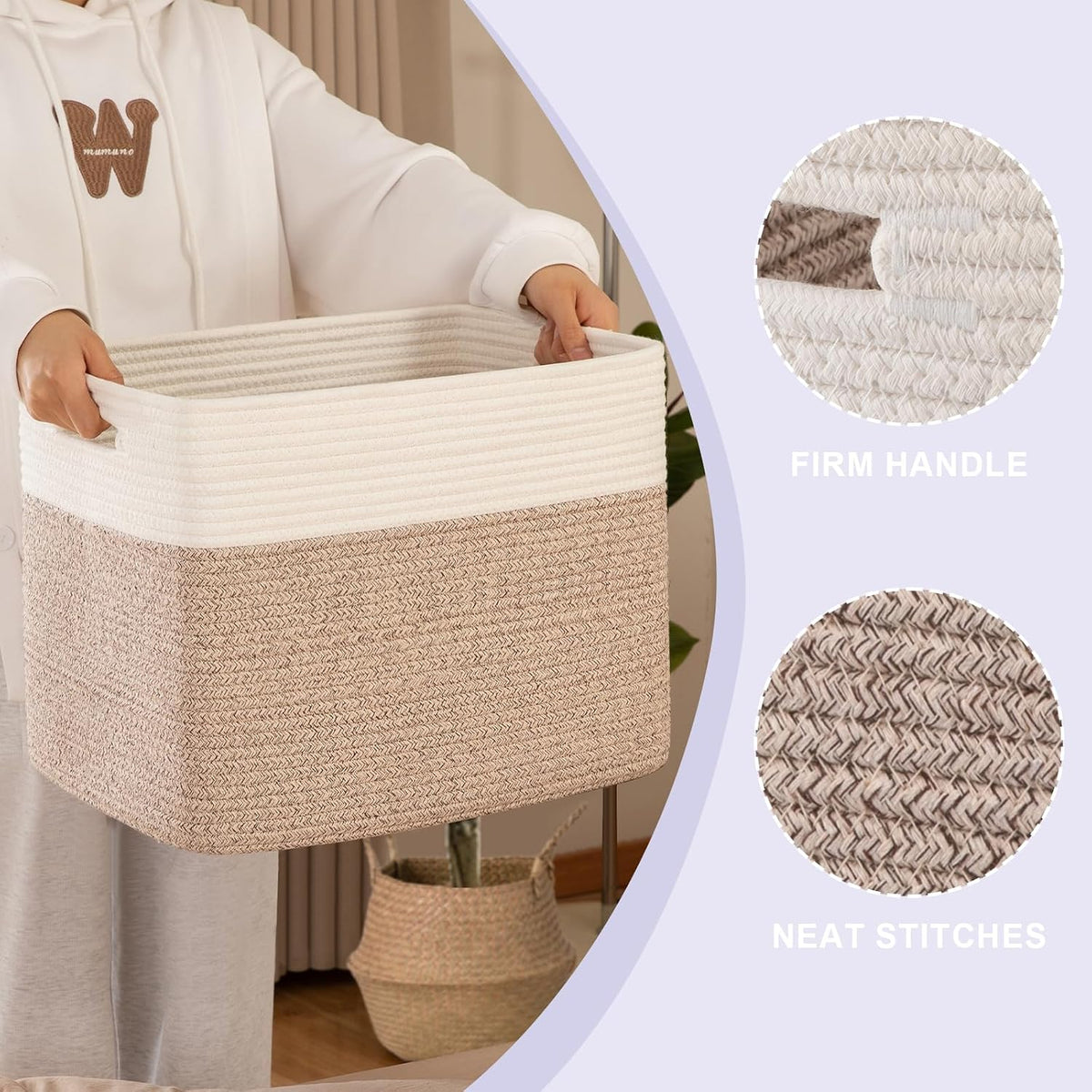 OIAHOMY 2 PACK Tall Storage baskets 42L Blanket Basket Living Room Brown
