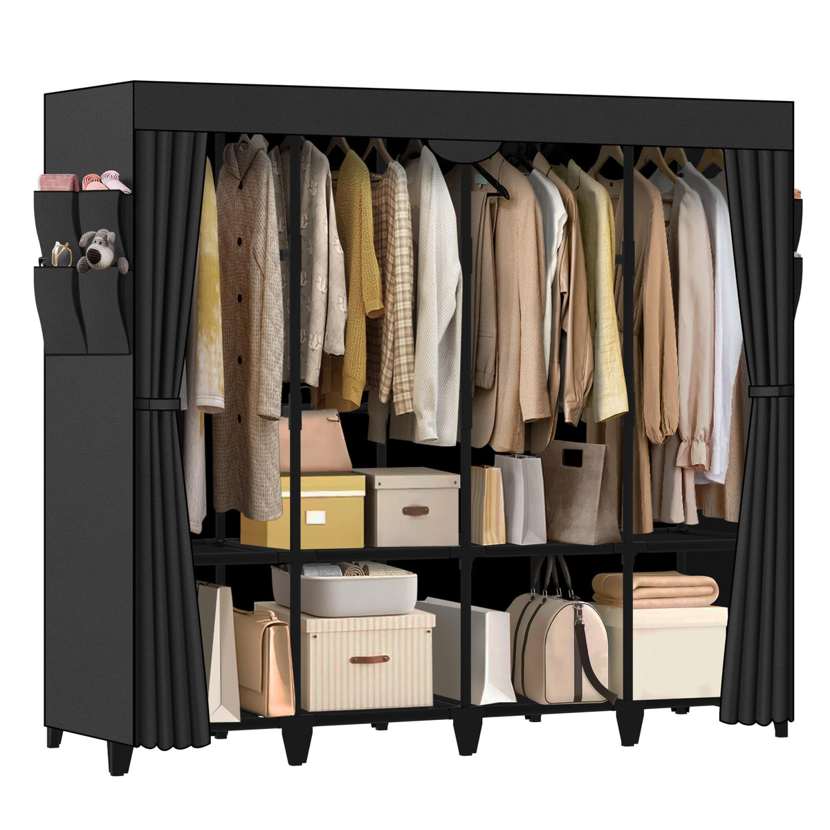 Wardrobe Closet, Quick and Easy Assembly, Black Portable Closet